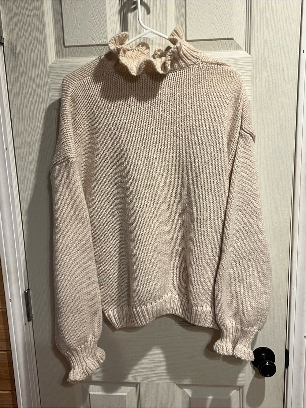 Amazon Cream Ruffle Turtleneck Knit Sweater